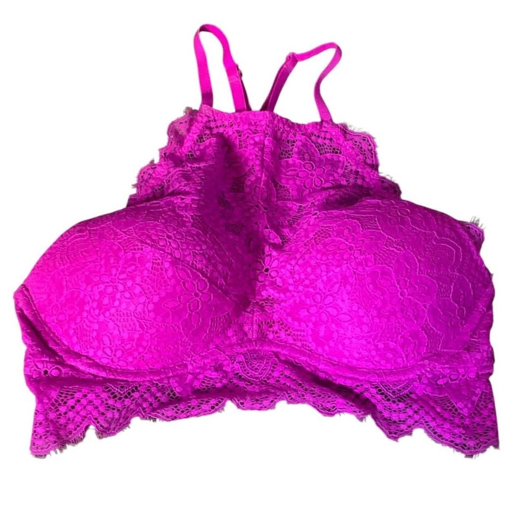 Victoria's Secret PINK Bralette Womens M Pink Lace Push-Up High-Neck Barbiecore
